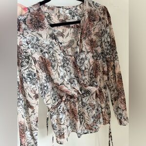 Sage Floral Wrap Top in Blush, Black and Dusty Rose